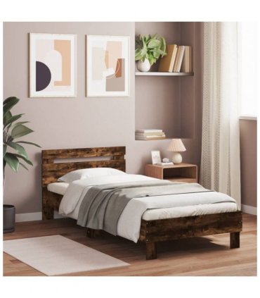 vidaXL Bed Frame without Mattress with LED Lights Smoked Oak 90x200 cm — Size: 90 x 200 cm