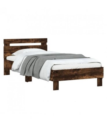 vidaXL Bed Frame without Mattress with LED Lights Smoked Oak 90x200 cm — Size: 90 x 200 cm