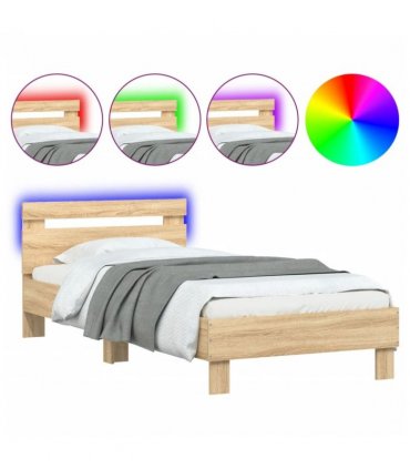 vidaXL Bed Frame without Mattress with LED Lights Sonoma Oak 90x200 cm — Size: 90 x 200 cm