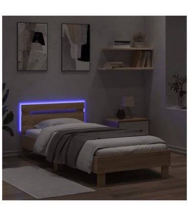 vidaXL Bed Frame without Mattress with LED Lights Sonoma Oak 90x200 cm — Size: 90 x 200 cm