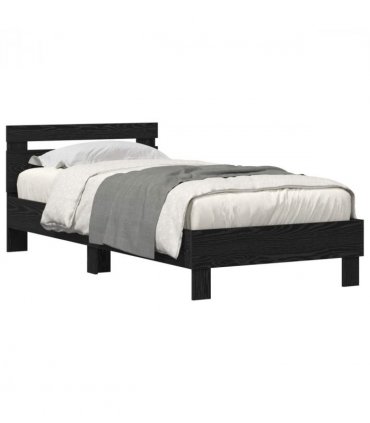 vidaXL Bed Frame with LED Black Oak 75 x 190 cm Engineered Wood