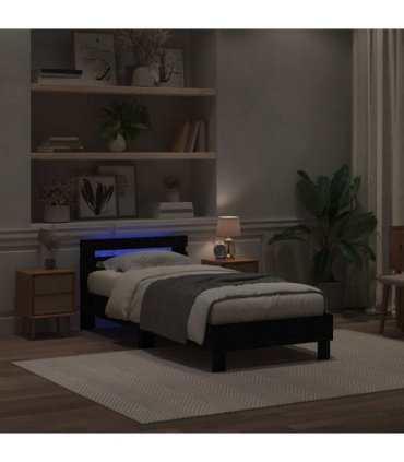 vidaXL Bed Frame with LED Black Oak 75 x 190 cm Engineered Wood