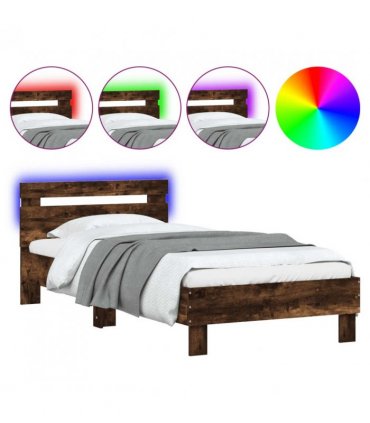 vidaXL Bed Frame without Mattress with LED Lights Smoked Oak 90x190 cm Single — Size: 90 x 190 cm