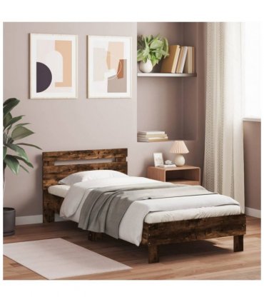 vidaXL Bed Frame without Mattress with LED Lights Smoked Oak 90x190 cm Single — Size: 90 x 190 cm