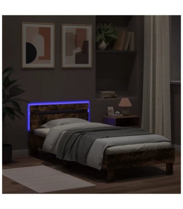 vidaXL Bed Frame without Mattress with LED Lights Smoked Oak 90x190 cm Single — Size: 90 x 190 cm