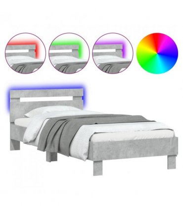 vidaXL Bed Frame without Mattress with LED Lights Concrete Grey 90x200 cm — Size: 90 x 200 cm