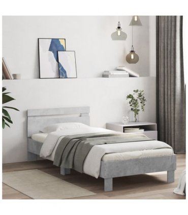 vidaXL Bed Frame without Mattress with LED Lights Concrete Grey 90x200 cm — Size: 90 x 200 cm