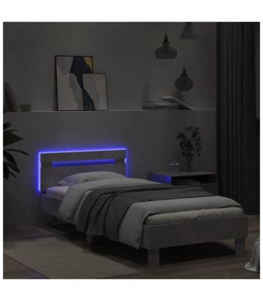 vidaXL Bed Frame without Mattress with LED Lights Concrete Grey 90x200 cm — Size: 90 x 200 cm