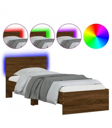 vidaXL Bed Frame without Mattress with LED Lights Brown Oak 75x190 cm Small Single — Size: 75 x 190 cm — V0672046402