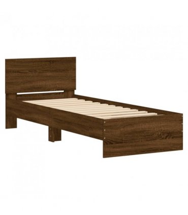 vidaXL Bed Frame without Mattress with LED Lights Brown Oak 75x190 cm Small Single — Size: 75 x 190 cm — V0672046402