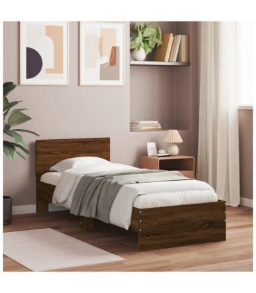 vidaXL Bed Frame without Mattress with LED Lights Brown Oak 75x190 cm Small Single — Size: 75 x 190 cm — V0672046402
