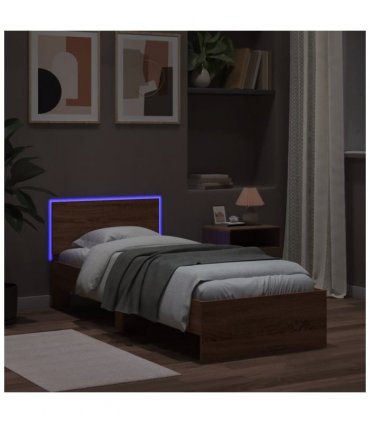 vidaXL Bed Frame without Mattress with LED Lights Brown Oak 75x190 cm Small Single — Size: 75 x 190 cm — V0672046402