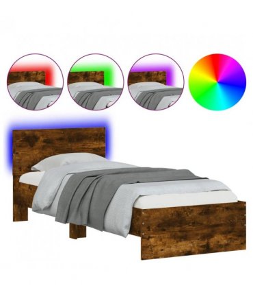 vidaXL Bed Frame without Mattress with LED Lights Smoked Oak 75x190 cm Small Single — Size: 75 x 190 cm