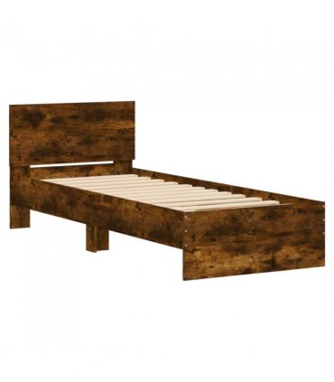 vidaXL Bed Frame without Mattress with LED Lights Smoked Oak 75x190 cm Small Single — Size: 75 x 190 cm