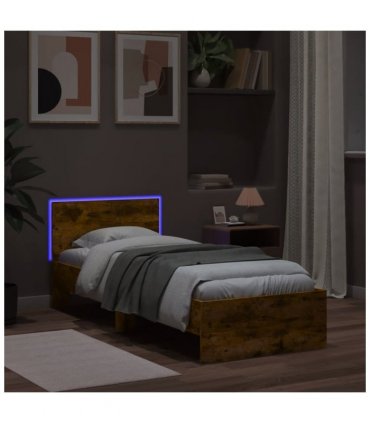vidaXL Bed Frame without Mattress with LED Lights Smoked Oak 75x190 cm Small Single — Size: 75 x 190 cm
