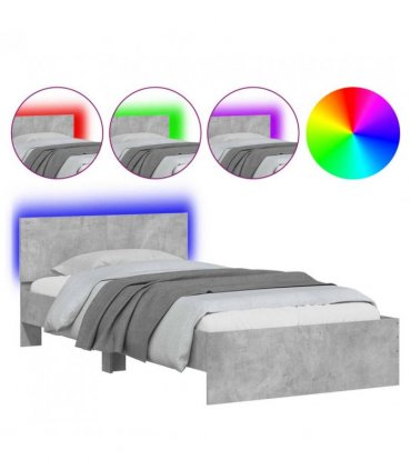 vidaXL Bed Frame without Mattress with LED Lights Concrete Grey 100x200 cm — Size: 100 x 200 cm