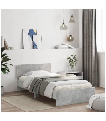 vidaXL Bed Frame without Mattress with LED Lights Concrete Grey 100x200 cm — Size: 100 x 200 cm