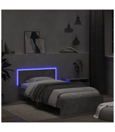 vidaXL Bed Frame without Mattress with LED Lights Concrete Grey 100x200 cm — Size: 100 x 200 cm
