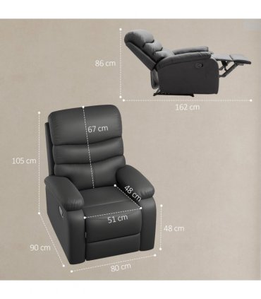 HOMCOM Manual Recliner Chair Armchair for Living Room with Footrest Black
