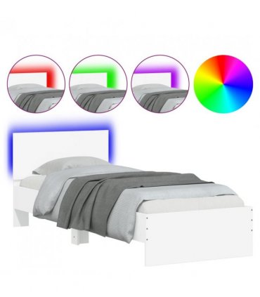 vidaXL Bed Frame without Mattress with LED Lights White 90x200 cm — Size: 90 x 200 cm
