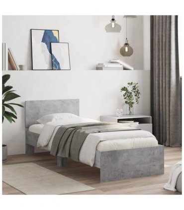 vidaXL Bed Frame without Mattress with LED Lights Concrete Grey 75x190 cm Small Single — Size: 75 x 190 cm