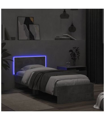 vidaXL Bed Frame without Mattress with LED Lights Concrete Grey 75x190 cm Small Single — Size: 75 x 190 cm