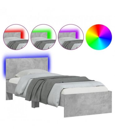 vidaXL Bed Frame without Mattress with LED Lights Concrete Grey 90x190 cm Single — Size: 90 x 190 cm