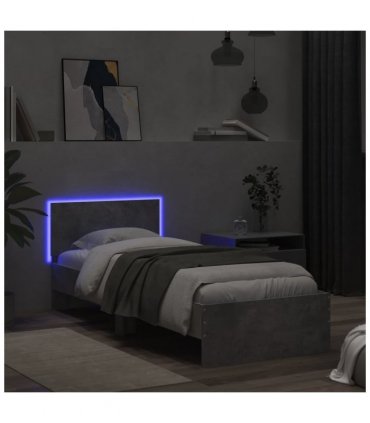 vidaXL Bed Frame without Mattress with LED Lights Concrete Grey 90x190 cm Single — Size: 90 x 190 cm