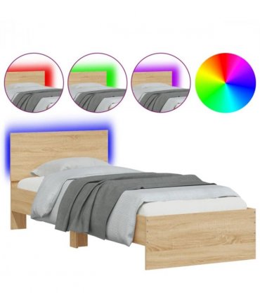 vidaXL Bed Frame without Mattress with LED Lights Sonoma Oak 90x200 cm — Size: 90 x 200 cm — V0672046416