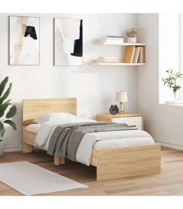 vidaXL Bed Frame without Mattress with LED Lights Sonoma Oak 90x200 cm — Size: 90 x 200 cm — V0672046416