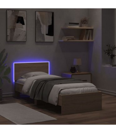 vidaXL Bed Frame without Mattress with LED Lights Sonoma Oak 90x200 cm — Size: 90 x 200 cm — V0672046416