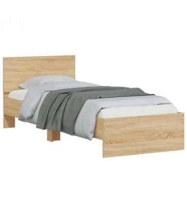 vidaXL Bed Frame without Mattress with LED Lights Sonoma Oak 90x200 cm — Size: 90 x 200 cm — V0672046416