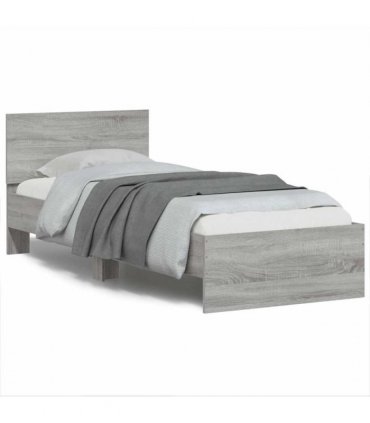 vidaXL Bed Frame without Mattress with LED Lights Grey Sonoma 90x190 cm Single — Size: 90 x 190 cm
