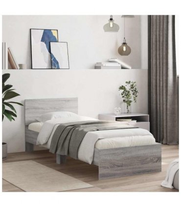 vidaXL Bed Frame without Mattress with LED Lights Grey Sonoma 90x190 cm Single — Size: 90 x 190 cm