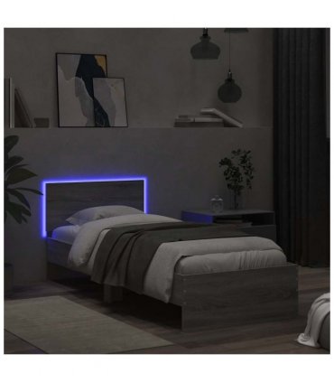 vidaXL Bed Frame without Mattress with LED Lights Grey Sonoma 90x190 cm Single — Size: 90 x 190 cm