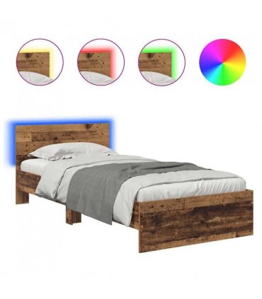 vidaXL Bed Frame with Headboard Old Wood 90 x 200 cm Engineered Wood — V0672046418