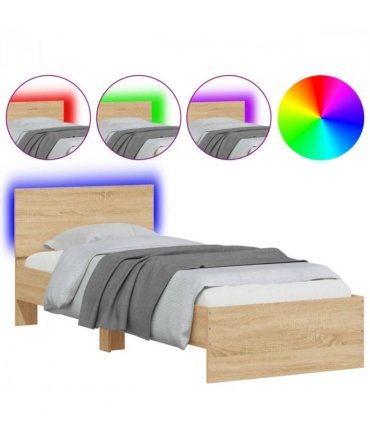 vidaXL Bed Frame without Mattress with LED Lights Sonoma Oak 90x190 cm Single — Size: 90 x 190 cm