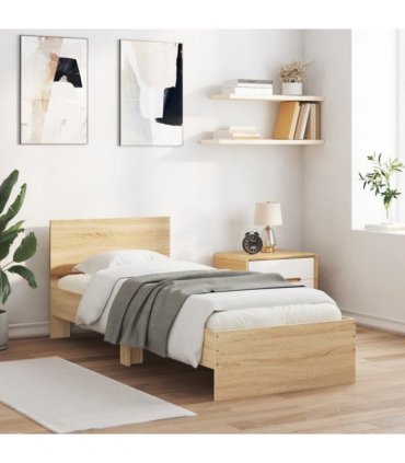 vidaXL Bed Frame without Mattress with LED Lights Sonoma Oak 90x190 cm Single — Size: 90 x 190 cm