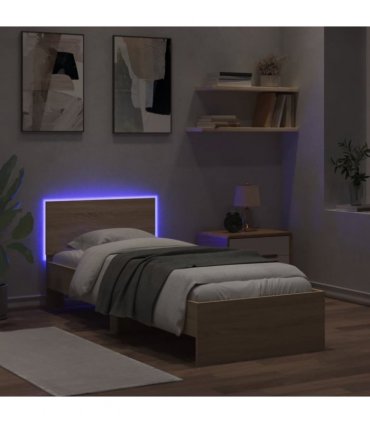 vidaXL Bed Frame without Mattress with LED Lights Sonoma Oak 90x190 cm Single — Size: 90 x 190 cm