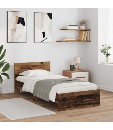 vidaXL Bed Frame with Headboard Old Wood 90 x 190 cm Engineered Wood — V0672046422