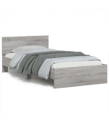 vidaXL Bed Frame without Mattress with LED Lights Grey Sonoma 100x200 cm — Size: 100 x 200 cm