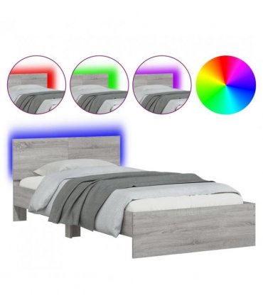 vidaXL Bed Frame without Mattress with LED Lights Grey Sonoma 100x200 cm — Size: 100 x 200 cm