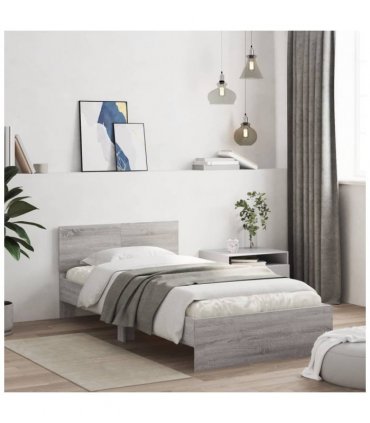vidaXL Bed Frame without Mattress with LED Lights Grey Sonoma 100x200 cm — Size: 100 x 200 cm