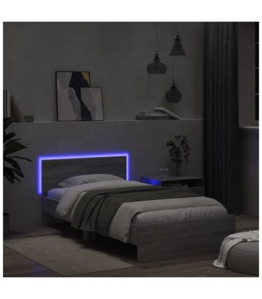 vidaXL Bed Frame without Mattress with LED Lights Grey Sonoma 100x200 cm — Size: 100 x 200 cm