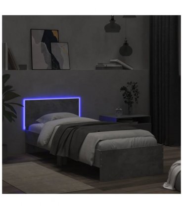 vidaXL Bed Frame without Mattress with LED Lights Concrete Grey 90x200 cm — Size: 90 x 200 cm — V0672046425