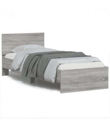 vidaXL Bed Frame without Mattress with LED Lights Grey Sonoma 90x200 cm — Size: 90 x 200 cm