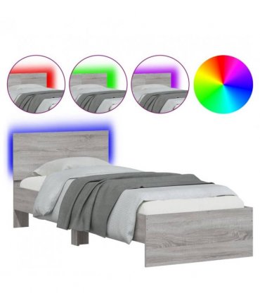 vidaXL Bed Frame without Mattress with LED Lights Grey Sonoma 90x200 cm — Size: 90 x 200 cm