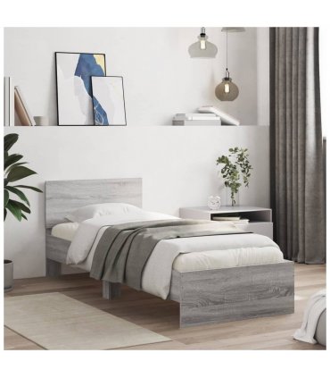 vidaXL Bed Frame without Mattress with LED Lights Grey Sonoma 90x200 cm — Size: 90 x 200 cm