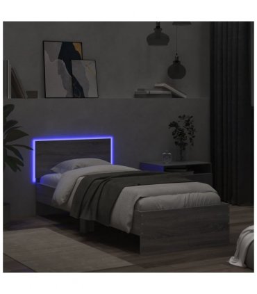 vidaXL Bed Frame without Mattress with LED Lights Grey Sonoma 90x200 cm — Size: 90 x 200 cm
