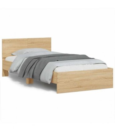 vidaXL Bed Frame without Mattress with LED Lights Sonoma Oak 100x200 cm — Size: 100 x 200 cm
